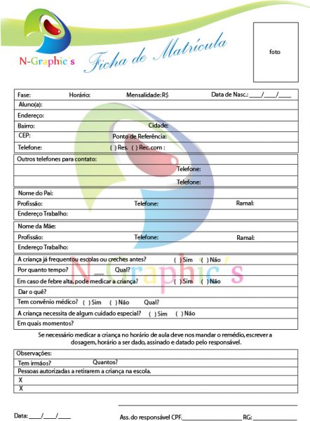 Fichas de Matrícula 100 Fls.